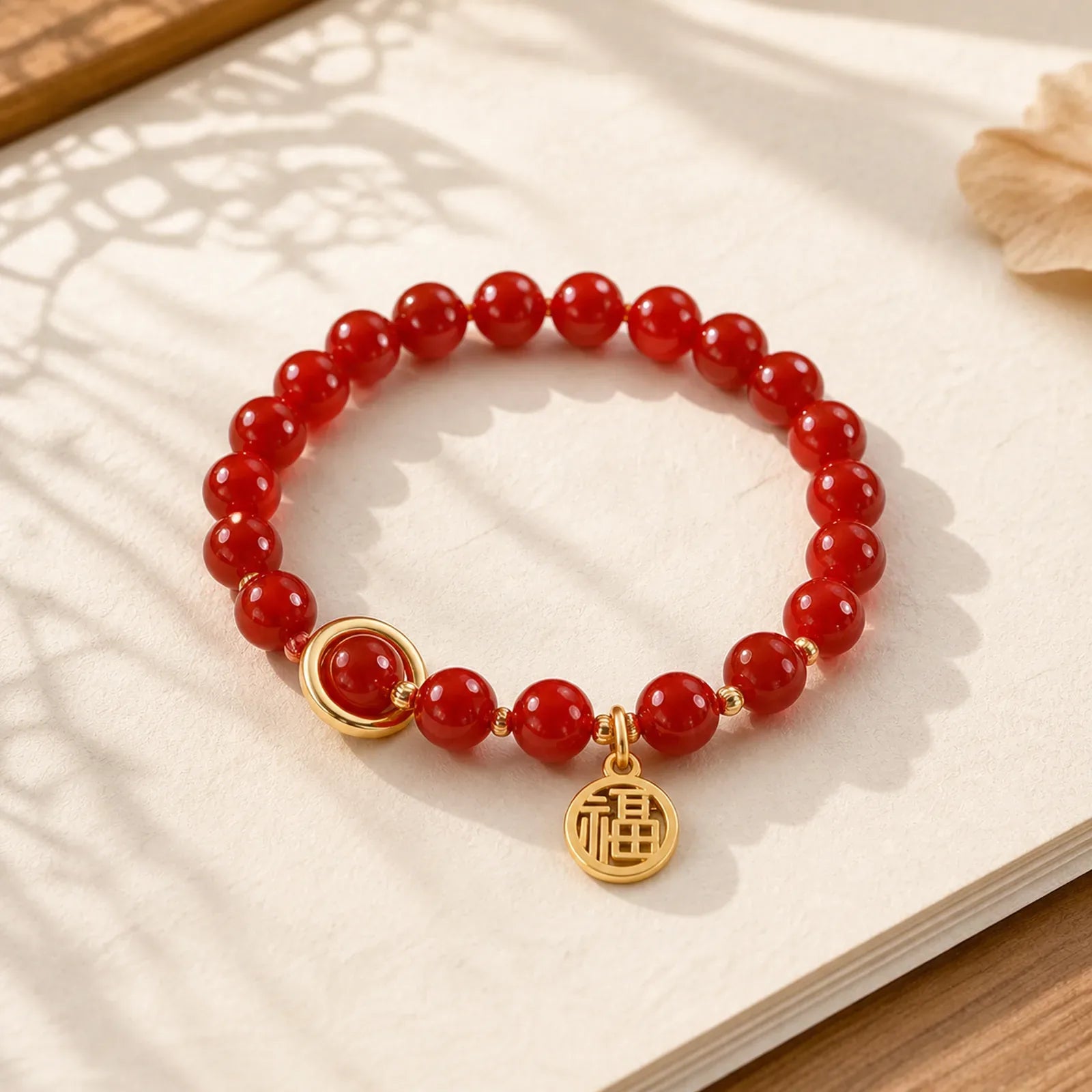 Natural Red Agate Blessing Letter Confidence Bracelet featuring Red Agate, Copper