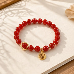 Natural Red Agate Blessing Letter Confidence Bracelet featuring Red Agate, Copper
