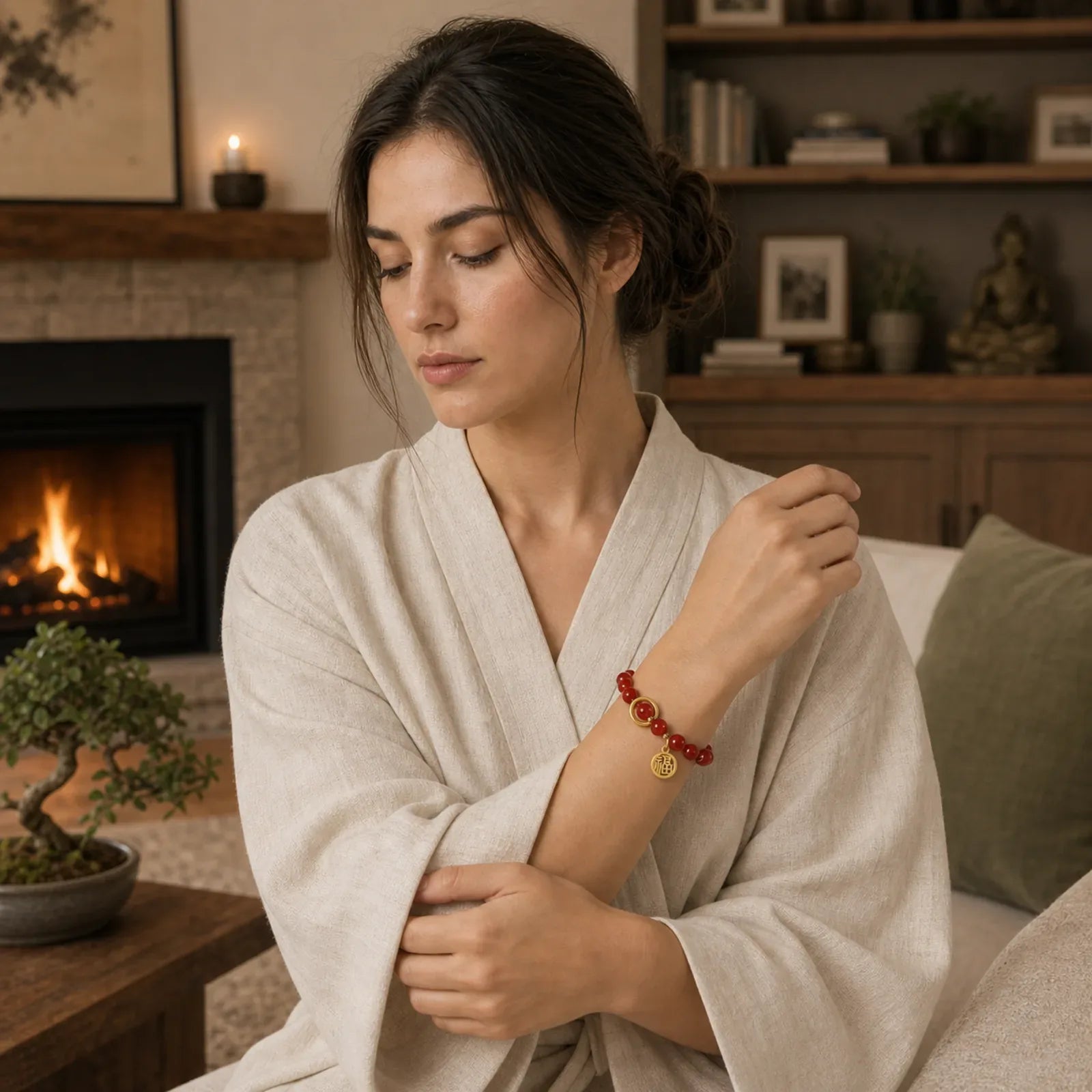 Natural Red Agate Blessing Letter Confidence Bracelet featuring Red Agate, Copper