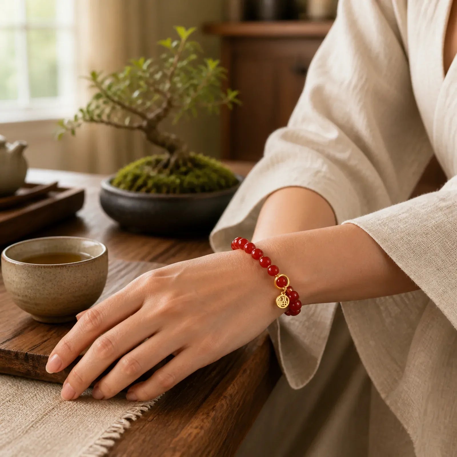 Natural Red Agate Blessing Letter Confidence Bracelet featuring Red Agate, Copper