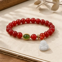 Natural Red Agate Buddha Success Bracelet featuring Red Agate, Buddha Symbol, Laughing Buddha