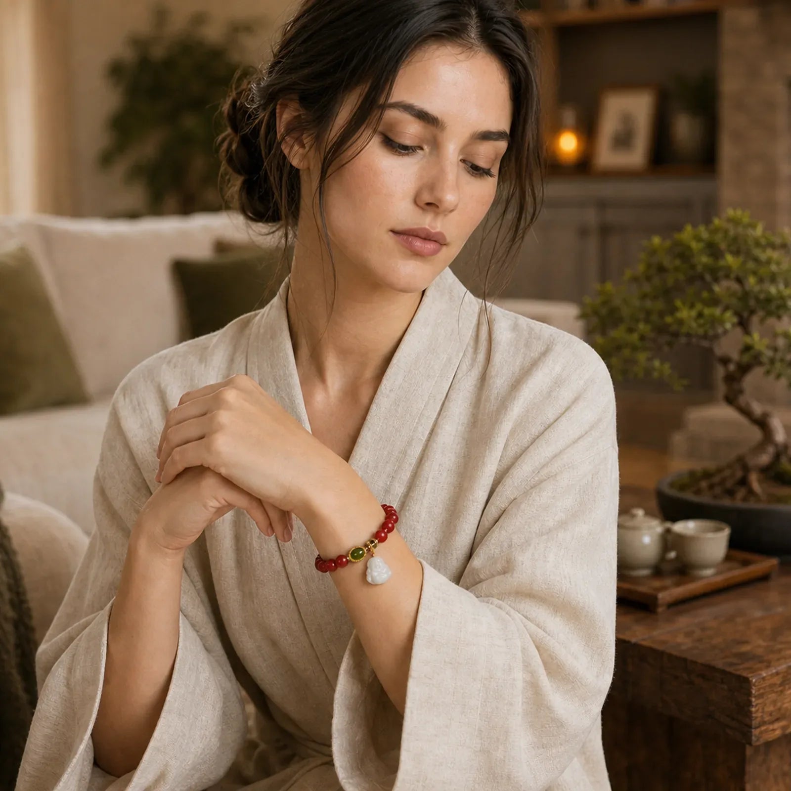 Natural Red Agate Buddha Success Bracelet featuring Red Agate, Buddha Symbol, Laughing Buddha