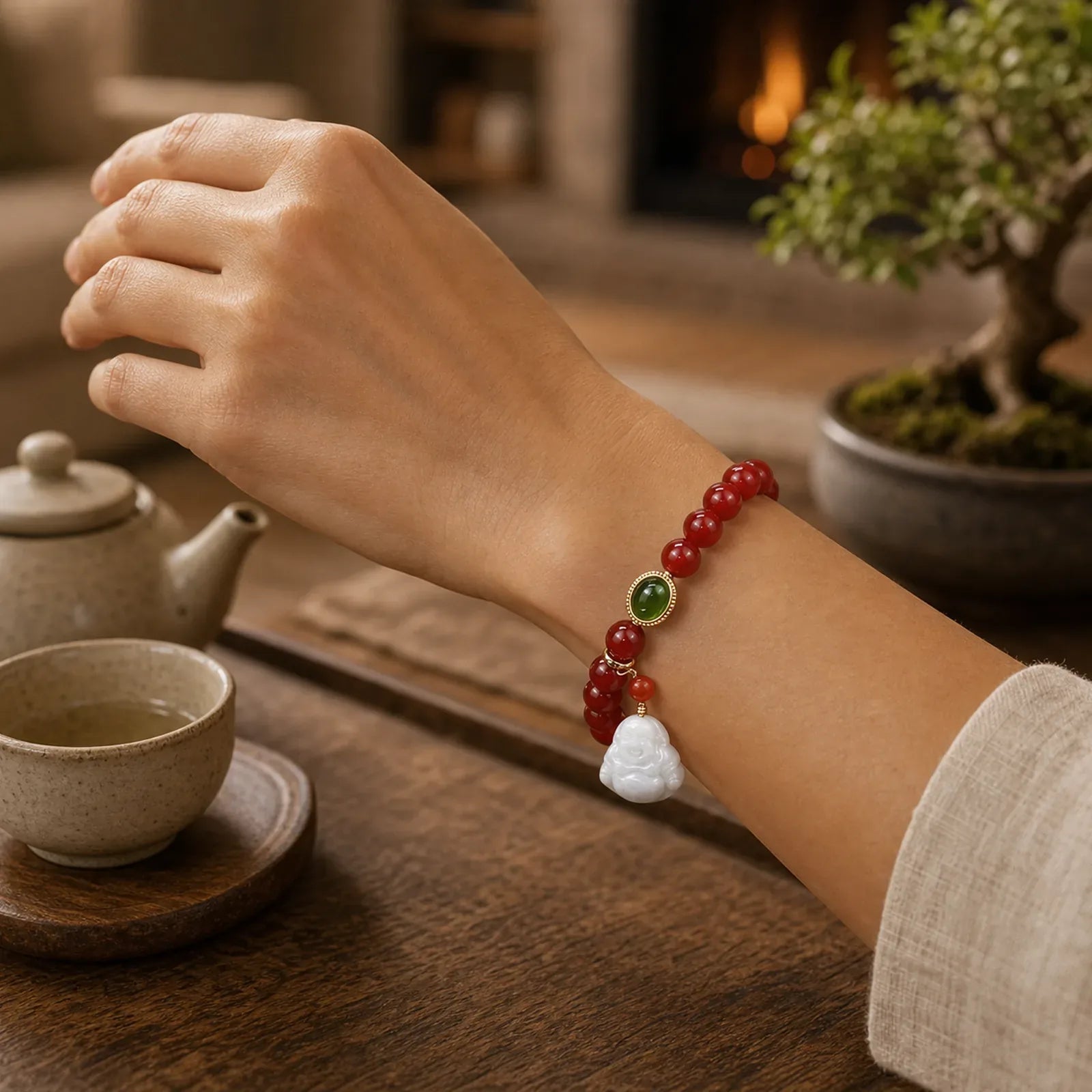 Natural Red Agate Buddha Success Bracelet featuring Red Agate, Buddha Symbol, Laughing Buddha