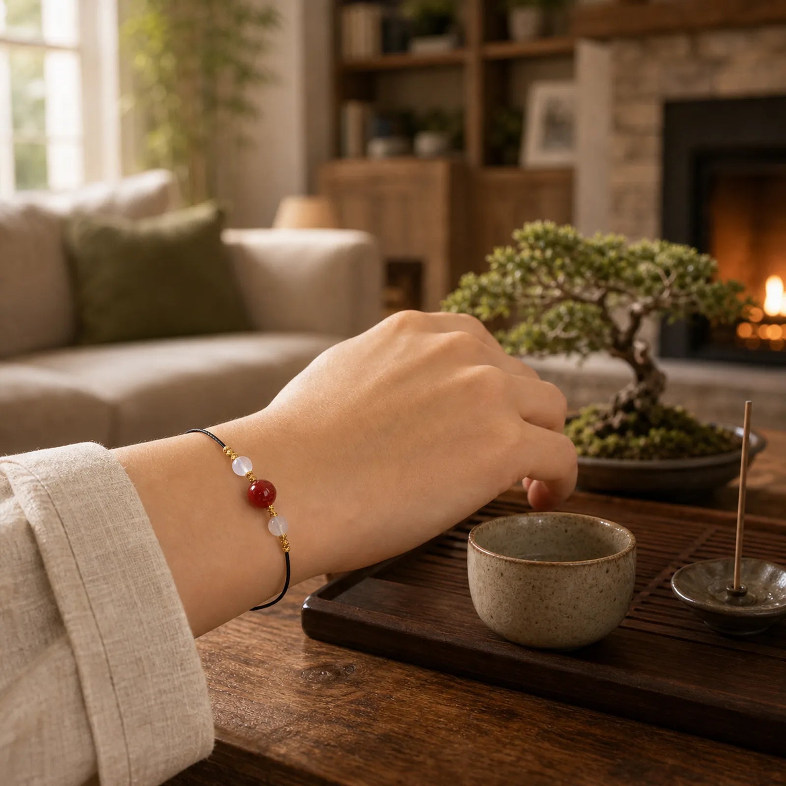 Natural Red Agate Chalcedony Self-acceptance Confidence String Bead Bracelet Necklace Pendant featuring Red Agate, Chalcedony