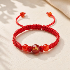 Natural Red Agate Chinese Zodiac Red String Braided Protection Luck Bracelet featuring Red Agate, Red String, Dragon