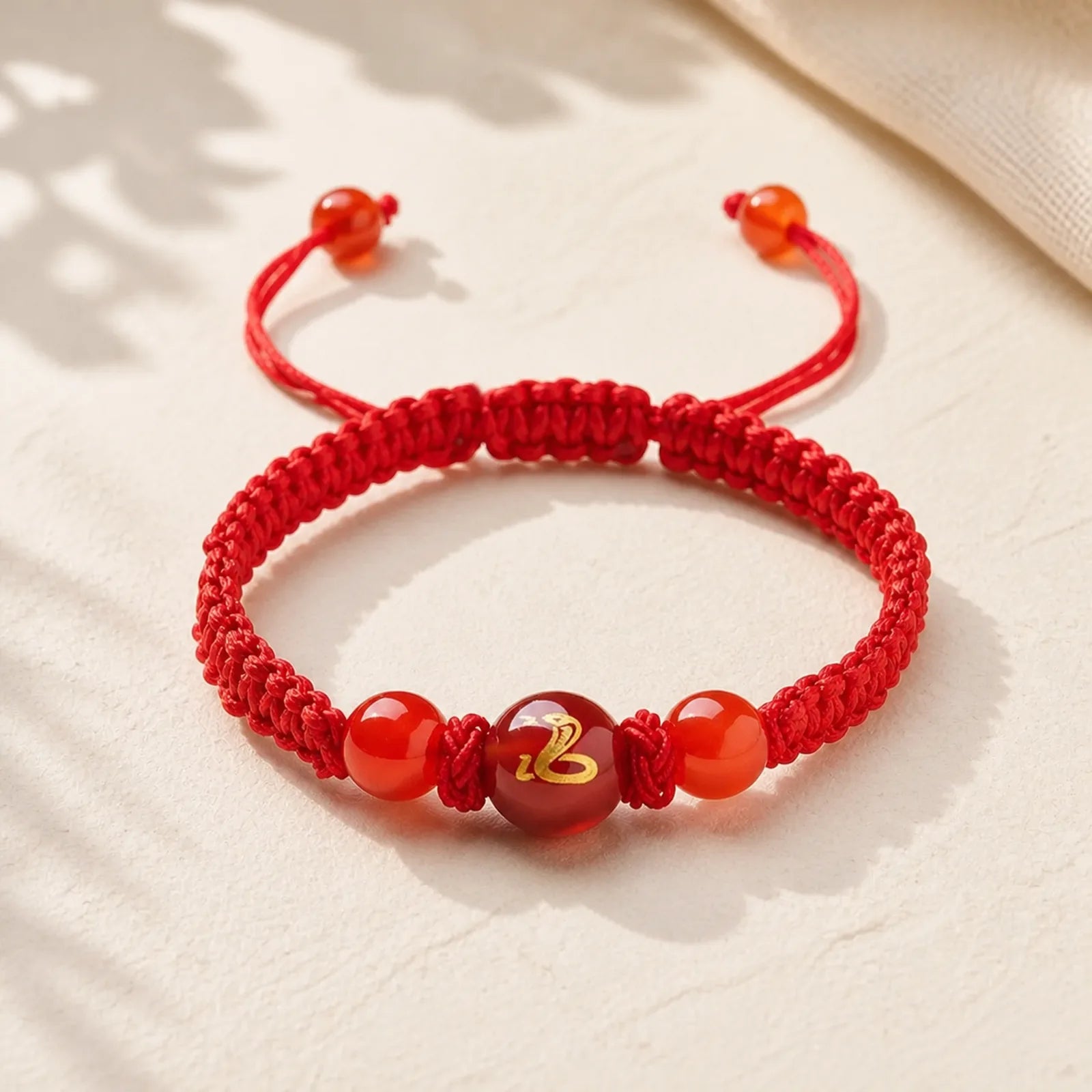 Natural Red Agate Chinese Zodiac Red String Braided Protection Luck Bracelet featuring Red Agate, Red String, Dragon