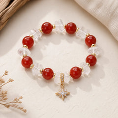 Natural Red Agate Clear Quartz Hexagram Charm Confidence Bracelet featuring Red Agate, Clear Quartz / White Crystal