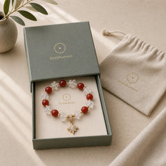 Natural Red Agate Clear Quartz Hexagram Charm Confidence Bracelet featuring Red Agate, Clear Quartz / White Crystal