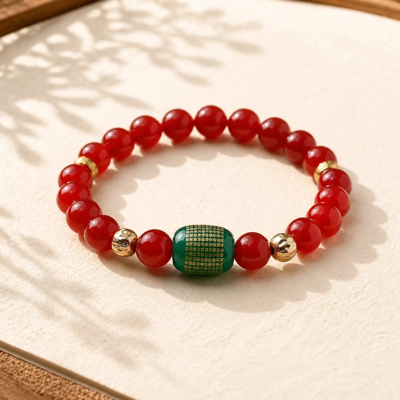 Natural Red Agate Green Agate Buddhist Sutras Calm Bracelet featuring Red Agate, Green Agate, Copper