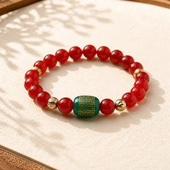 Natural Red Agate Green Agate Buddhist Sutras Calm Bracelet featuring Red Agate, Green Agate, Copper