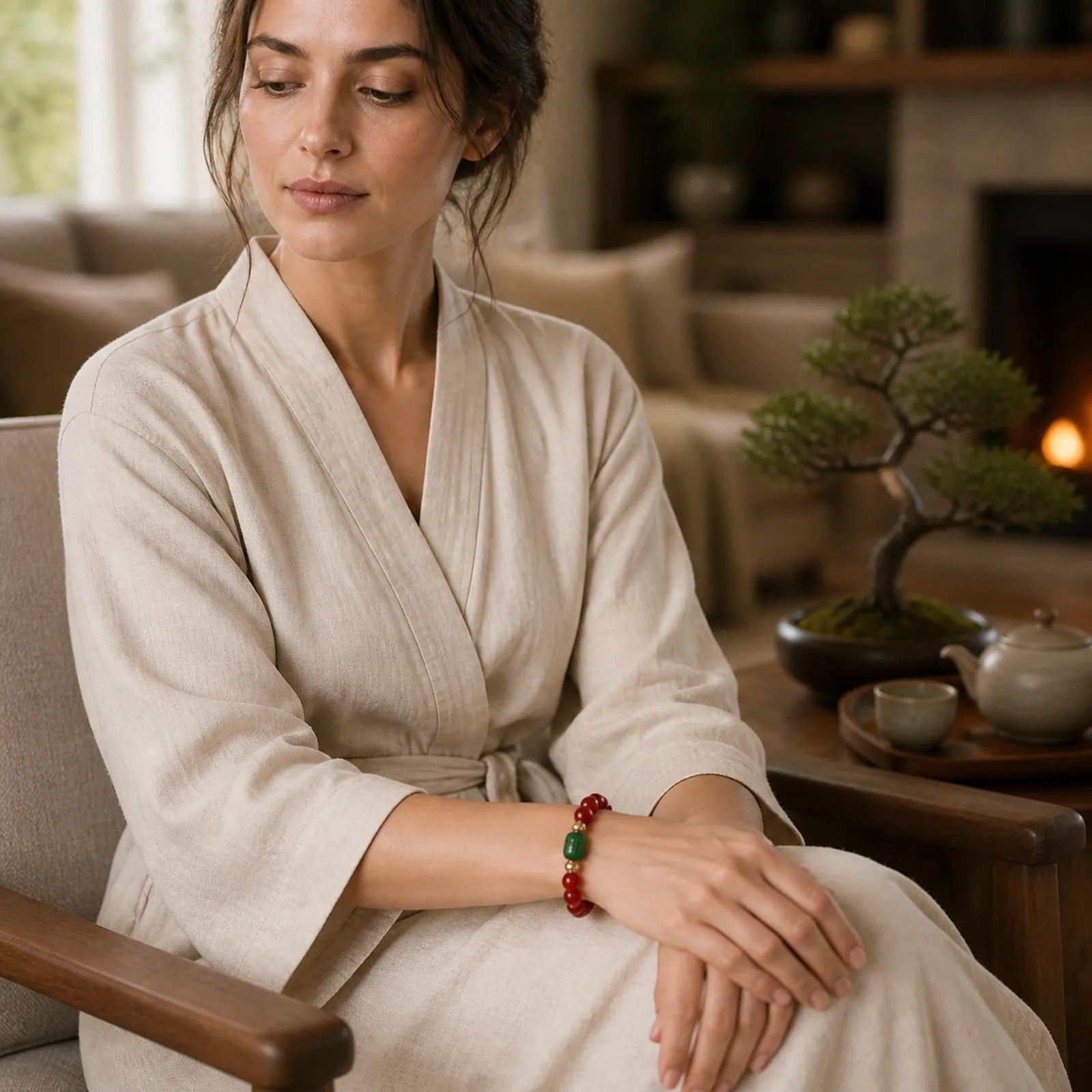 Natural Red Agate Green Agate Buddhist Sutras Calm Bracelet featuring Red Agate, Green Agate, Copper