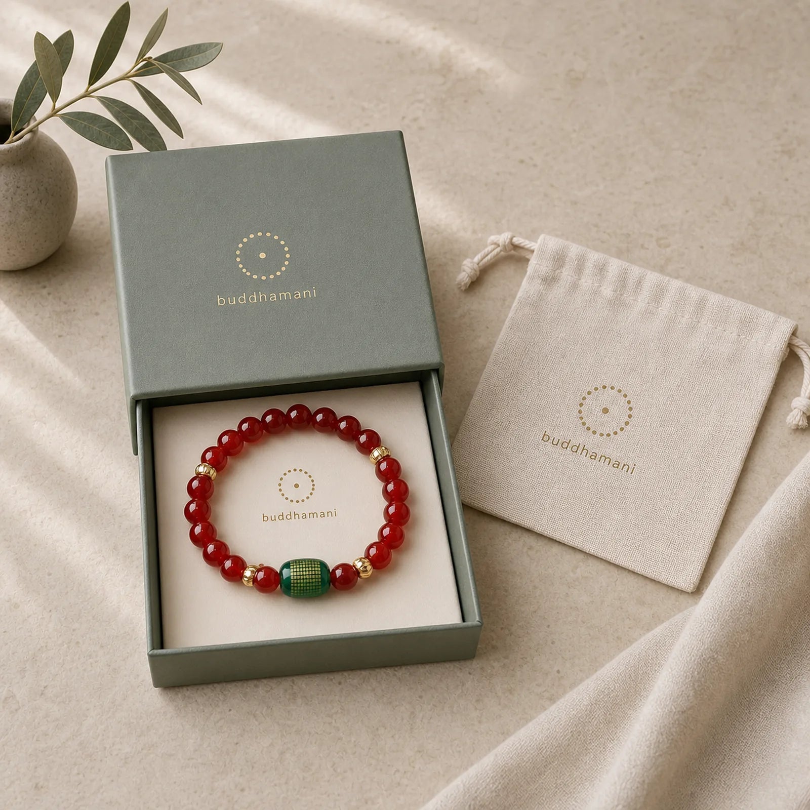 Natural Red Agate Green Agate Buddhist Sutras Calm Bracelet featuring Red Agate, Green Agate, Copper