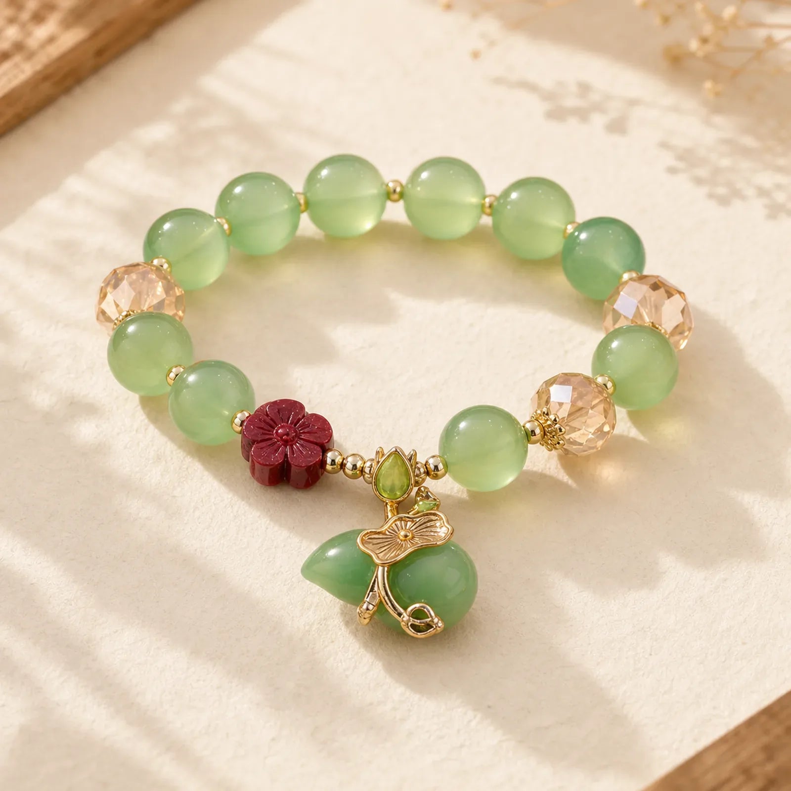 Natural Red Agate Green Agate Gourd Cinnabar Flower Beads Confidence Bracelet featuring Red Agate, Green Agate, Cinnabar