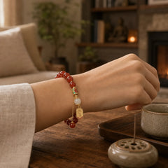 Natural Red Agate Hetian Jade Fu Character Confidence Charm Bracelet featuring Red Agate, Jade, Fu Character