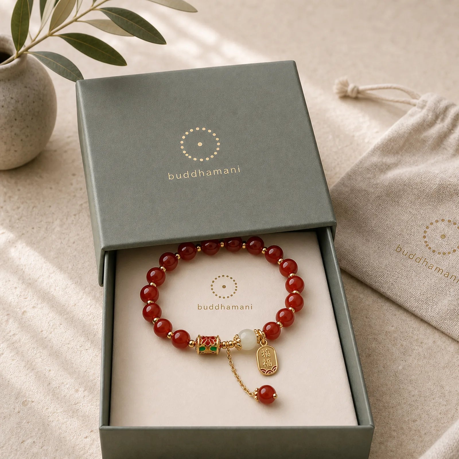 Natural Red Agate Hetian Jade Fu Character Confidence Charm Bracelet featuring Red Agate, Jade, Fu Character