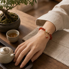 Natural Red Agate Jade Confidence Fortune Blessing Charm Bracelet featuring Red Agate, Jade, Copper