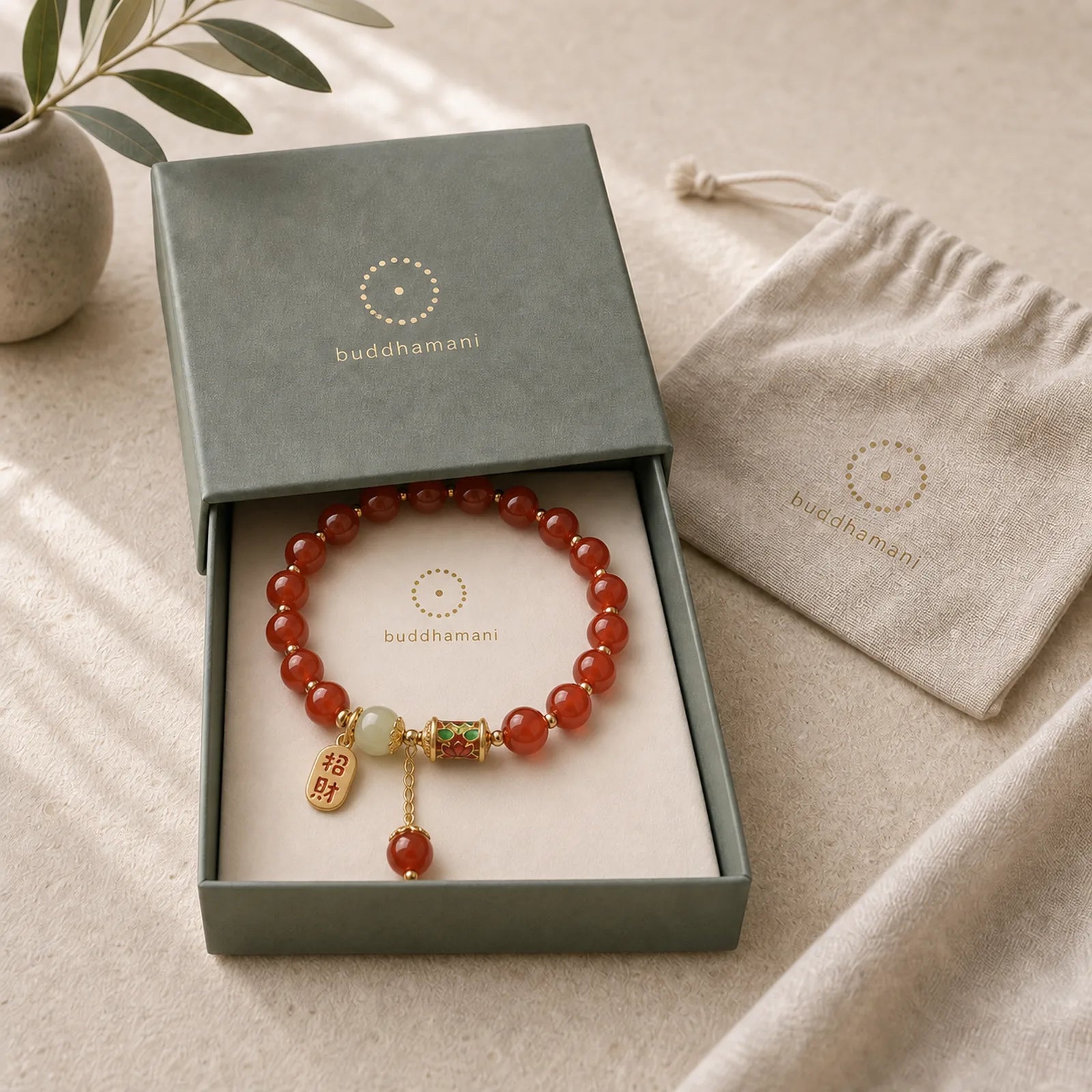Natural Red Agate Jade Confidence Fortune Blessing Charm Bracelet featuring Red Agate, Jade, Copper