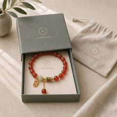 Natural Red Agate Jade Confidence Fortune Blessing Charm Bracelet featuring Red Agate, Jade, Copper