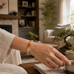 Natural Red Agate Jade Rainbow Confidence Bracelet featuring Red Agate, Jade, Turquoise