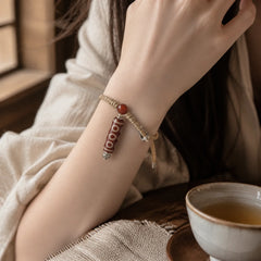 Natural Red Agate Nine-eye Dzi Bead Power Rope Bracelet featuring Red Agate, Nine-Eye Dzi Bead, Dzi Bead