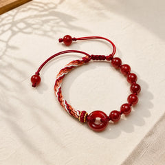 Natural Red Agate Peace Buckle Logical Thinking Red Rope Bracelet featuring Red Agate, Peace Buckle, Copper
