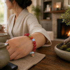 Natural Red Agate Peace Talisman Fu Character Dragon Tail Confidence Charm Bracelet featuring Red Agate, Fu Character, Dragon