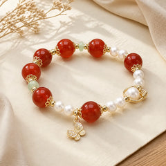 Natural Red Agate Pearl Butterfly Self-acceptance Bracelet featuring Red Agate, Pearl, Butterfly