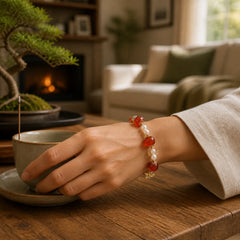 Natural Red Agate Pearl Butterfly Self-acceptance Bracelet featuring Red Agate, Pearl, Butterfly