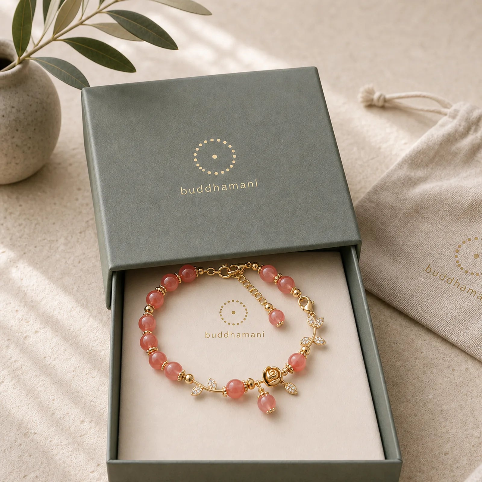 Natural Red Agate Rose Confidence Calm Chain Bracelet featuring Red Agate, Copper