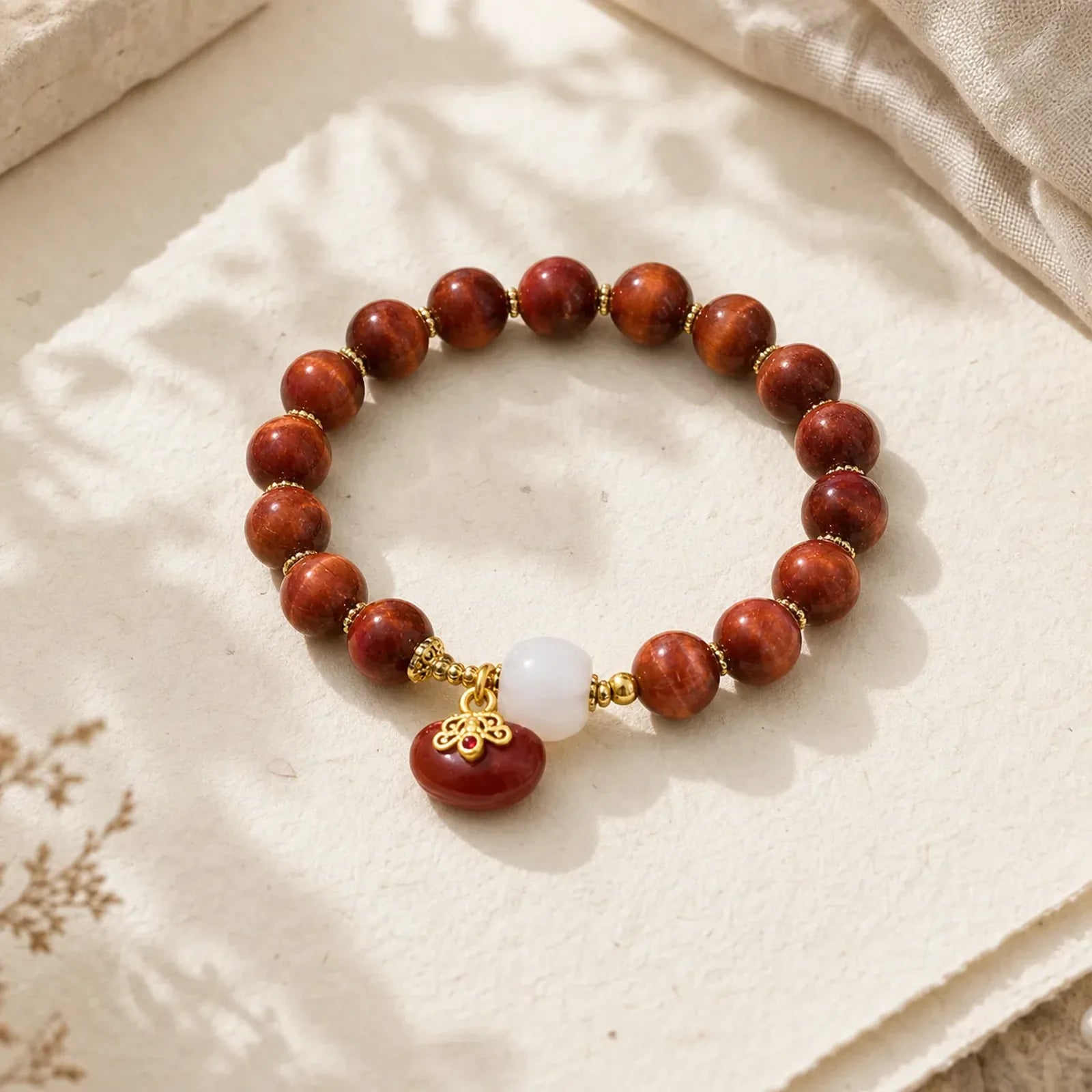 Natural Red Tiger Eye Pumpkin Calm Bracelet featuring Red Tiger Eye, Tiger Eye, Pixiu