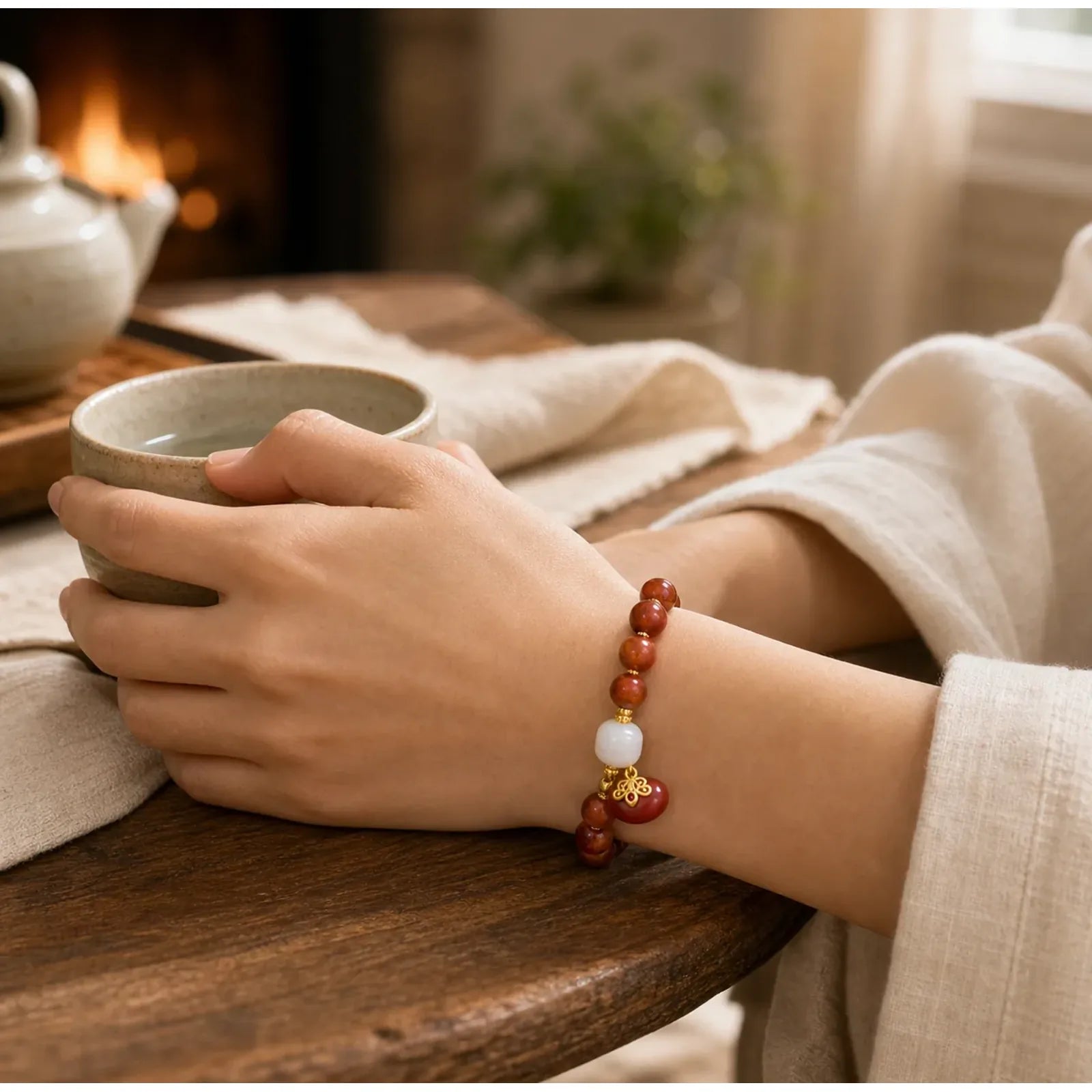 Natural Red Tiger Eye Pumpkin Calm Bracelet featuring Red Tiger Eye, Tiger Eye, Pixiu