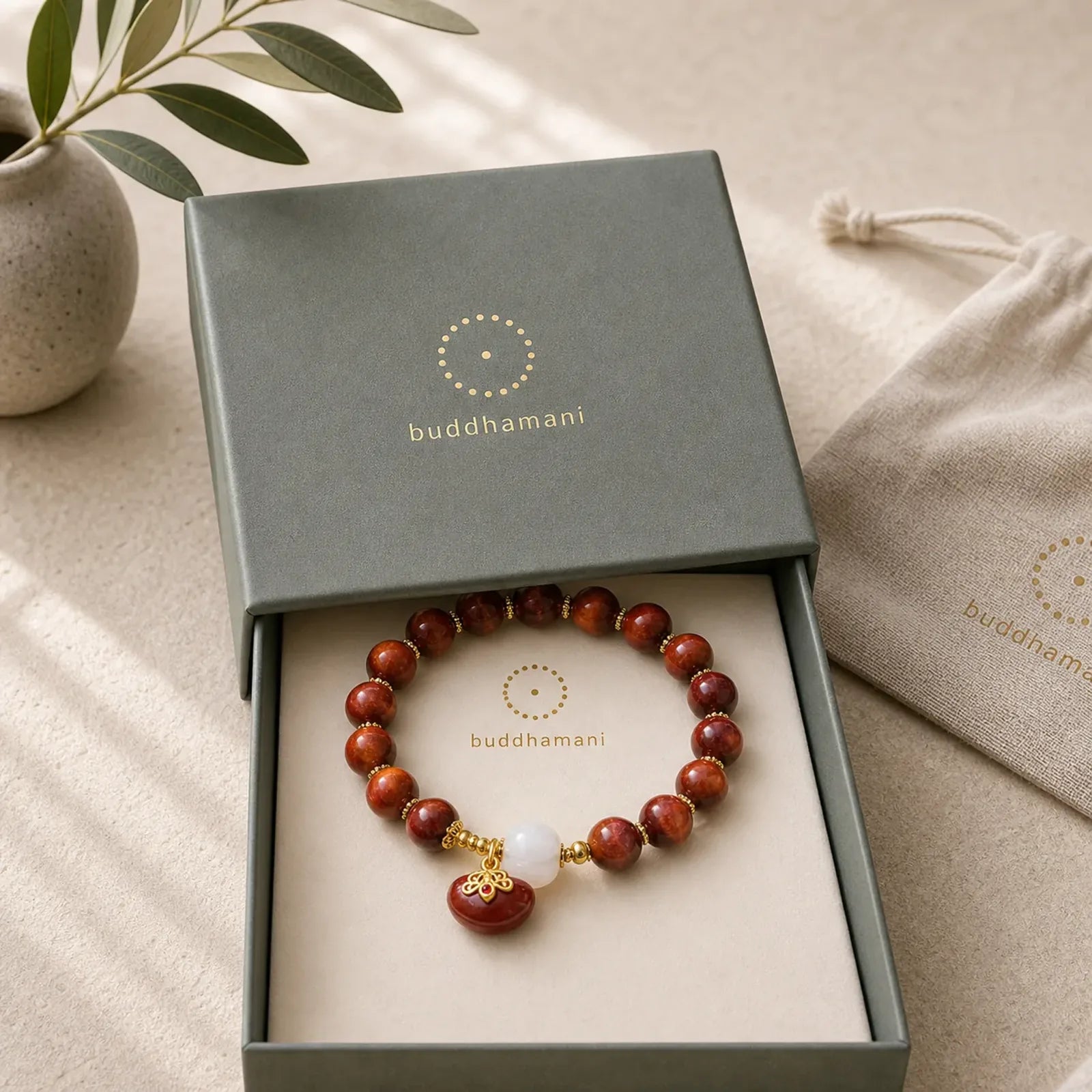 Natural Red Tiger Eye Pumpkin Calm Bracelet featuring Red Tiger Eye, Tiger Eye, Pixiu