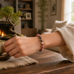 Natural Rhodonite Black Line Red Spot Stone Polygon Beads Healing Bracelet featuring Rhodonite