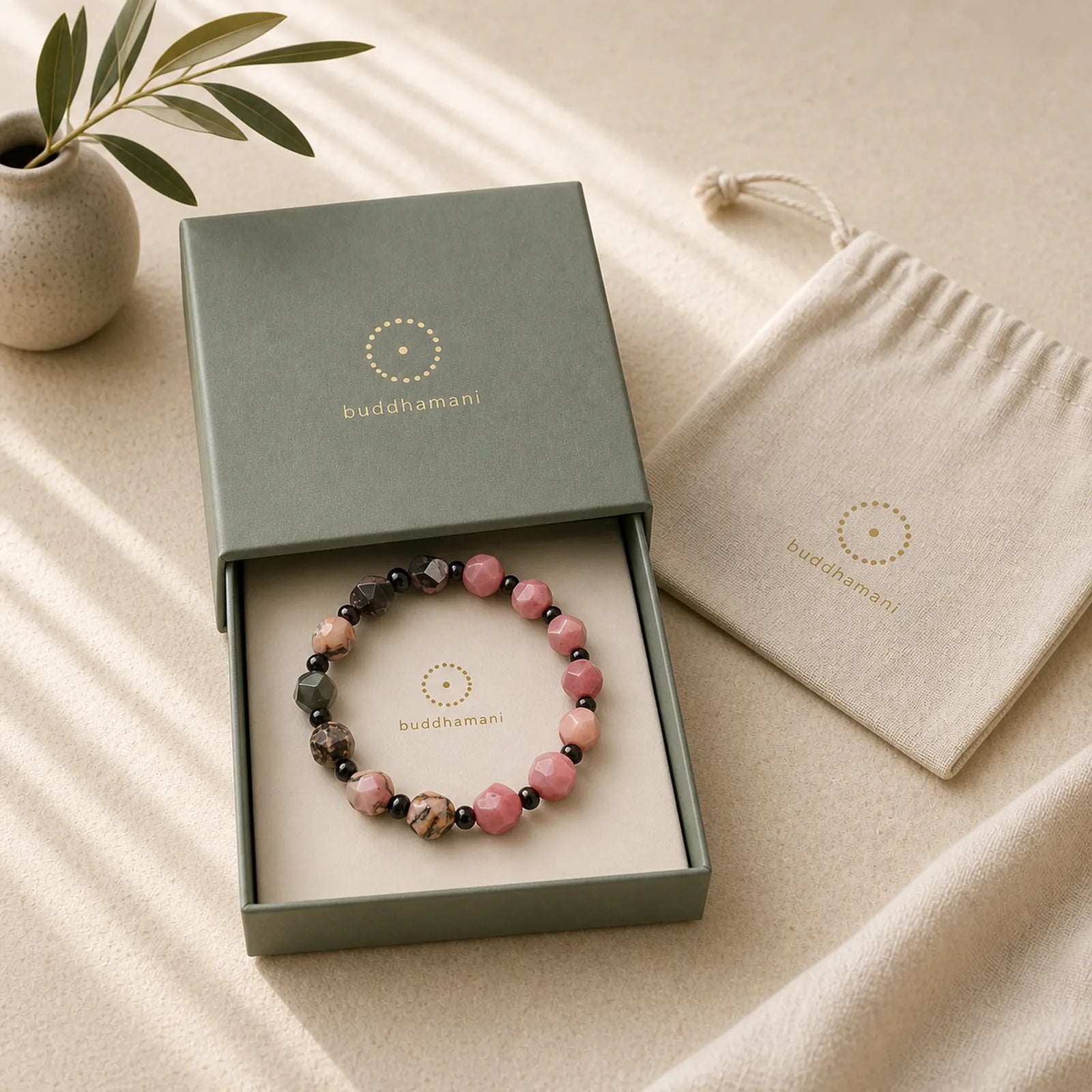 Natural Rhodonite Black Line Red Spot Stone Polygon Beads Healing Bracelet featuring Rhodonite