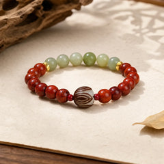 Natural Rosewood Cyan Jade Bodhi Seed Lotus Warmth Calm Bracelet featuring Rosewood, Cyan Jade, Jade