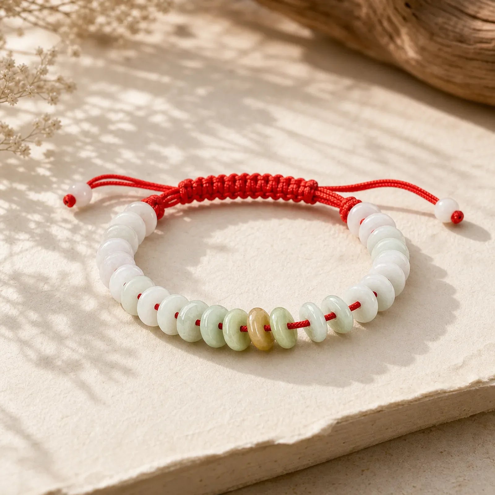 Natural Round Jade Luck Red String Protection Bracelet featuring Jade, Red String