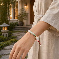 Natural Round Jade Luck Red String Protection Bracelet featuring Jade, Red String