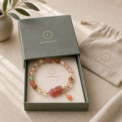 Natural Rutilated Quartz Strawberry Quartz PiXiu Wealth Bracelet featuring Rutilated Quartz, Strawberry Quartz, Pixiu