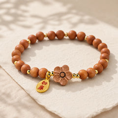 Natural Sandalwood Peach Blossom Small Leaf Red Sandalwood Ruyi Charm Protection Bracelet featuring Sandalwood, Small Leaf Red Sandalwood, Red Sandalwood