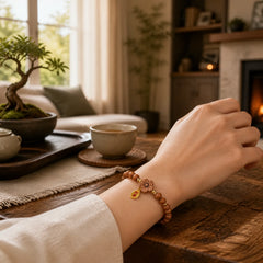 Natural Sandalwood Peach Blossom Small Leaf Red Sandalwood Ruyi Charm Protection Bracelet featuring Sandalwood, Small Leaf Red Sandalwood, Red Sandalwood