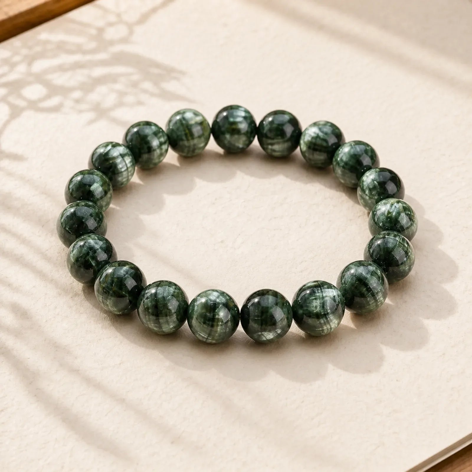 Natural Seraphinite Round Emotional Balance Beaded Bracelet featuring Seraphinite