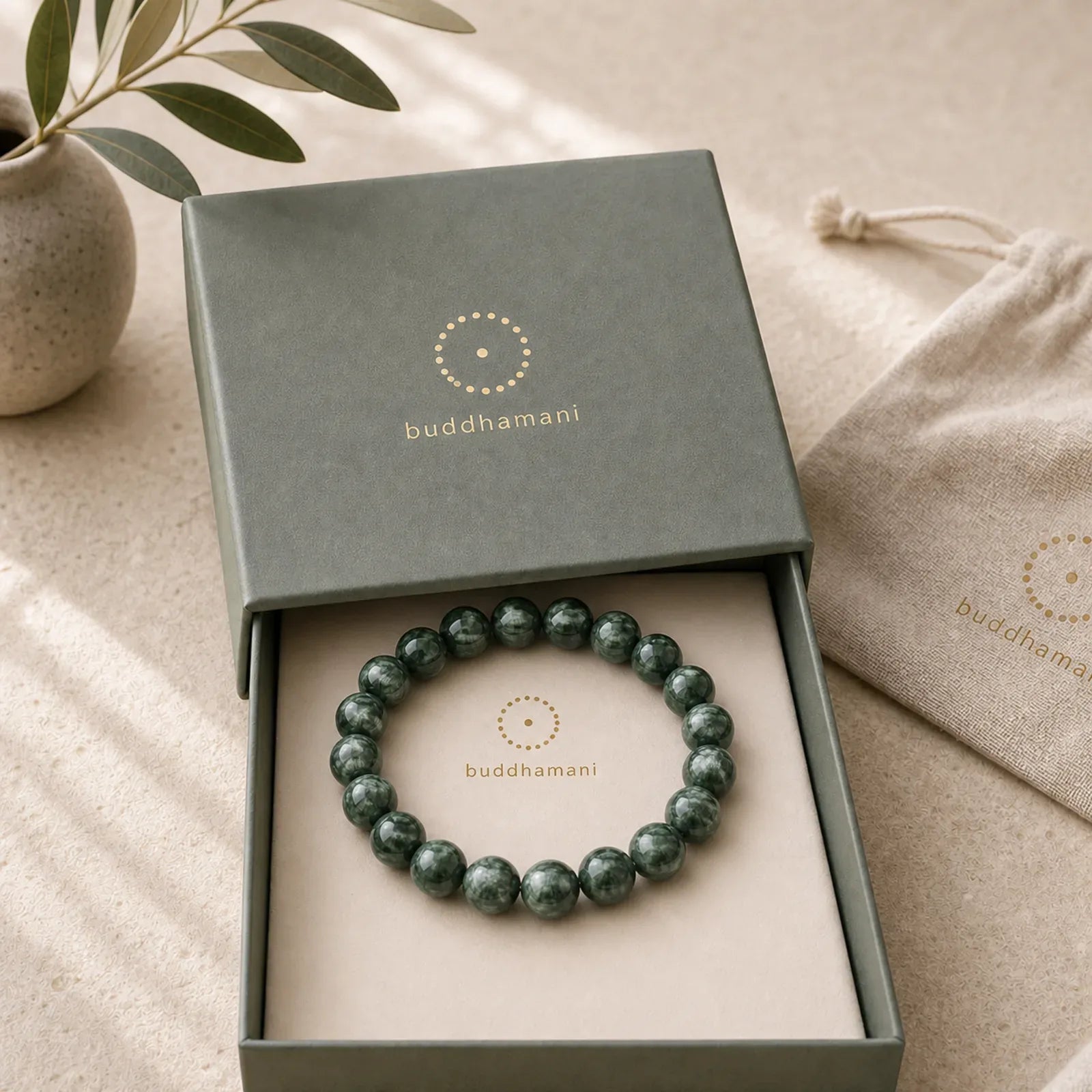 Natural Seraphinite Round Emotional Balance Beaded Bracelet featuring Seraphinite