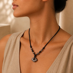 Natural Silver Sheen Obsidian Auspicious Clouds Protection Soothing Necklace Pendant featuring Silver, Silver Sheen Obsidian, Obsidian