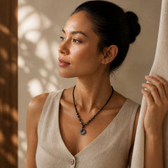 Natural Silver Sheen Obsidian Auspicious Clouds Protection Soothing Necklace Pendant featuring Silver, Silver Sheen Obsidian, Obsidian