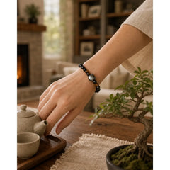 Natural Silver Sheen Obsidian Beads Cute Cat Soothing Bracelet featuring Silver, Silver Sheen Obsidian, Obsidian