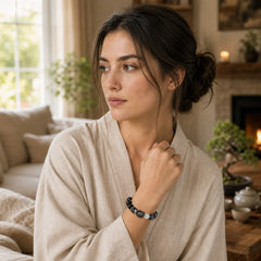 Natural Silver Sheen Obsidian Cat Head Fox Planet Protection Bracelet featuring Silver, Silver Sheen Obsidian, Obsidian