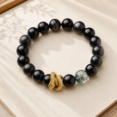 Natural Silver Sheen Obsidian Dragon Green Phantom Protection Bracelet featuring Silver, Silver Sheen Obsidian, Obsidian