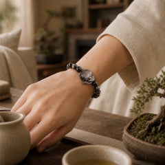 Natural Silver Sheen Obsidian Fox Protection Bracelet featuring Silver, Silver Sheen Obsidian, Obsidian