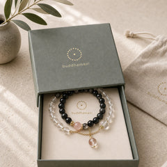 Natural Silver Sheen Obsidian Pink Crystal White Crystal Protection Yin Yang Color Couple Bracelet featuring Silver, Silver Sheen Obsidian, Obsidian