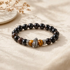 Natural Silver Sheen Obsidian Red Tiger Eye Bead Success Bracelet featuring Silver, Silver Sheen Obsidian, Red Tiger Eye
